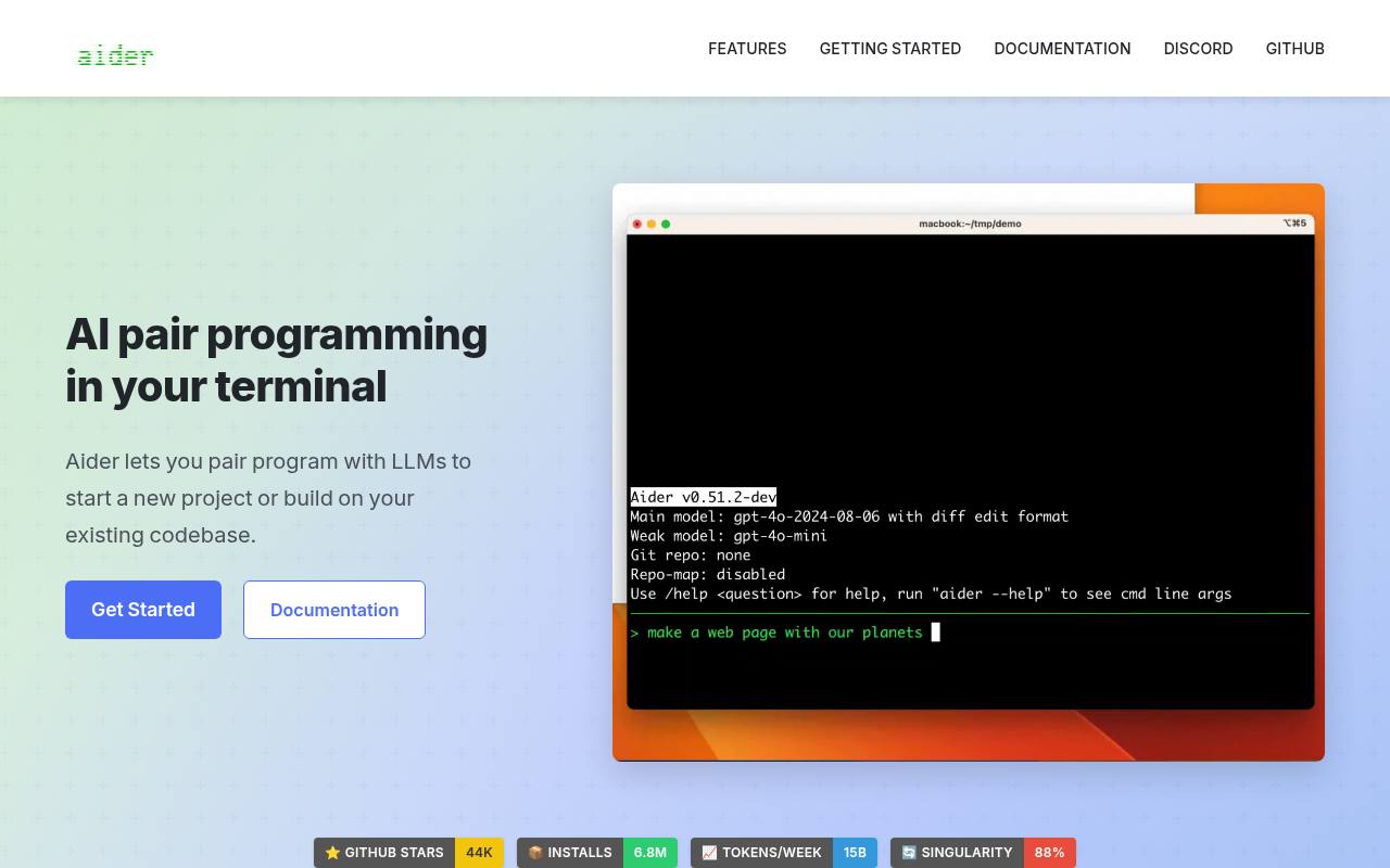 Screenshot of Aider
