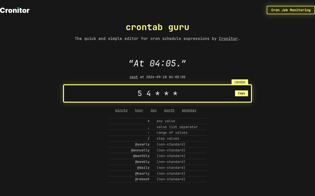 Screenshot of crontab.guru
