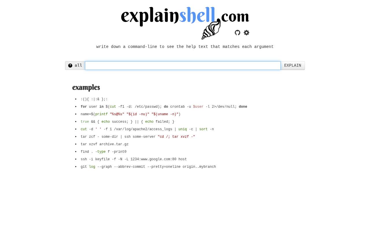 Screenshot of explainshell