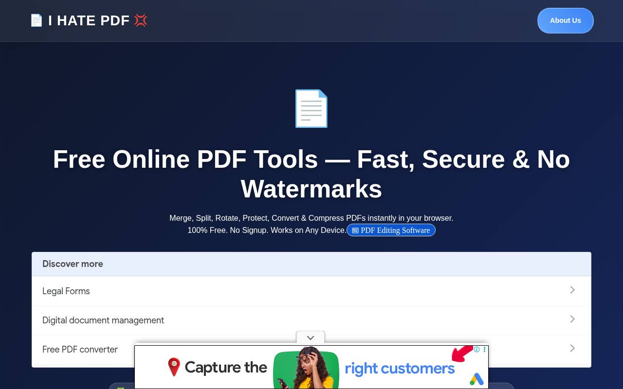 Screenshot of iHatePDF