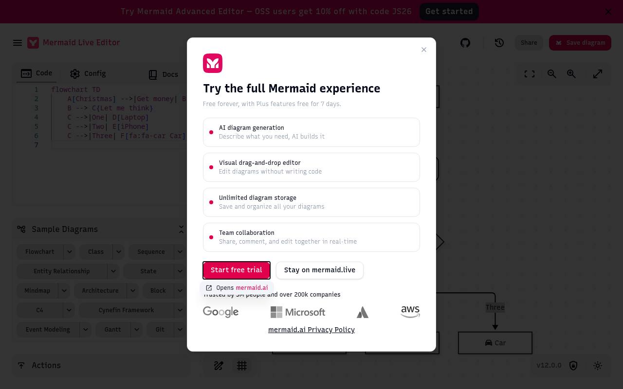 Screenshot of Mermaid Live Editor