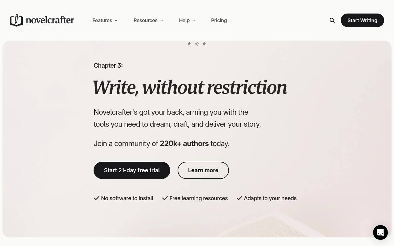 Screenshot of Novelcrafter