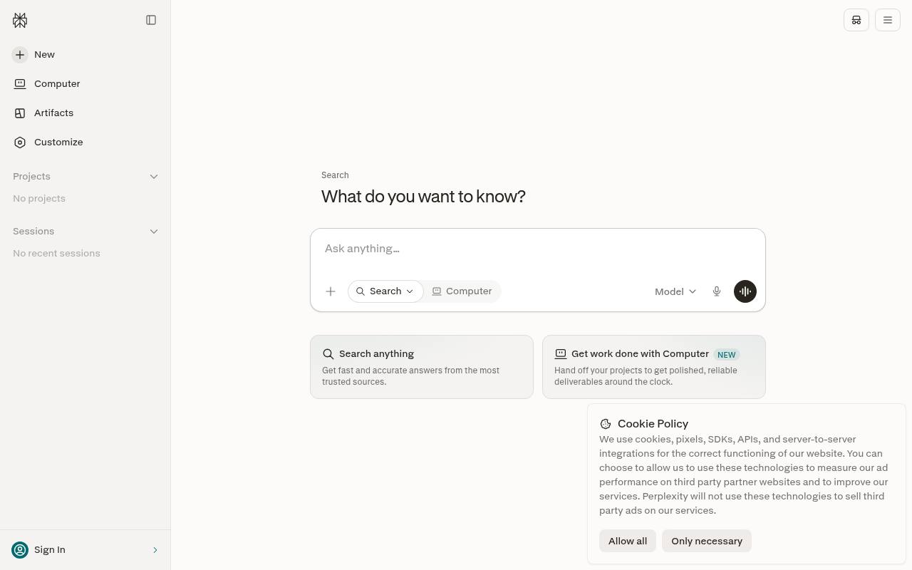 Screenshot of Perplexity