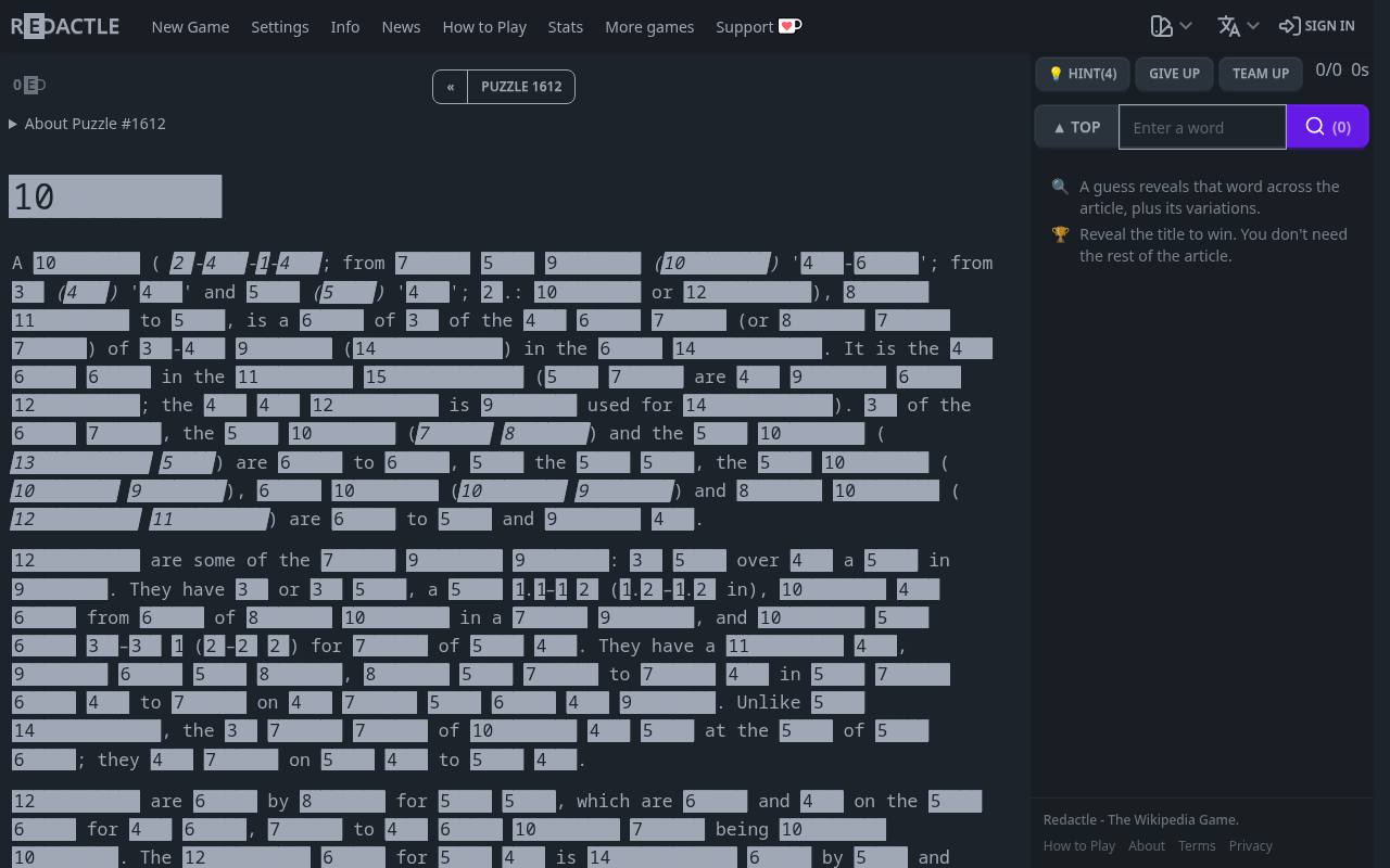 Screenshot of Redactle