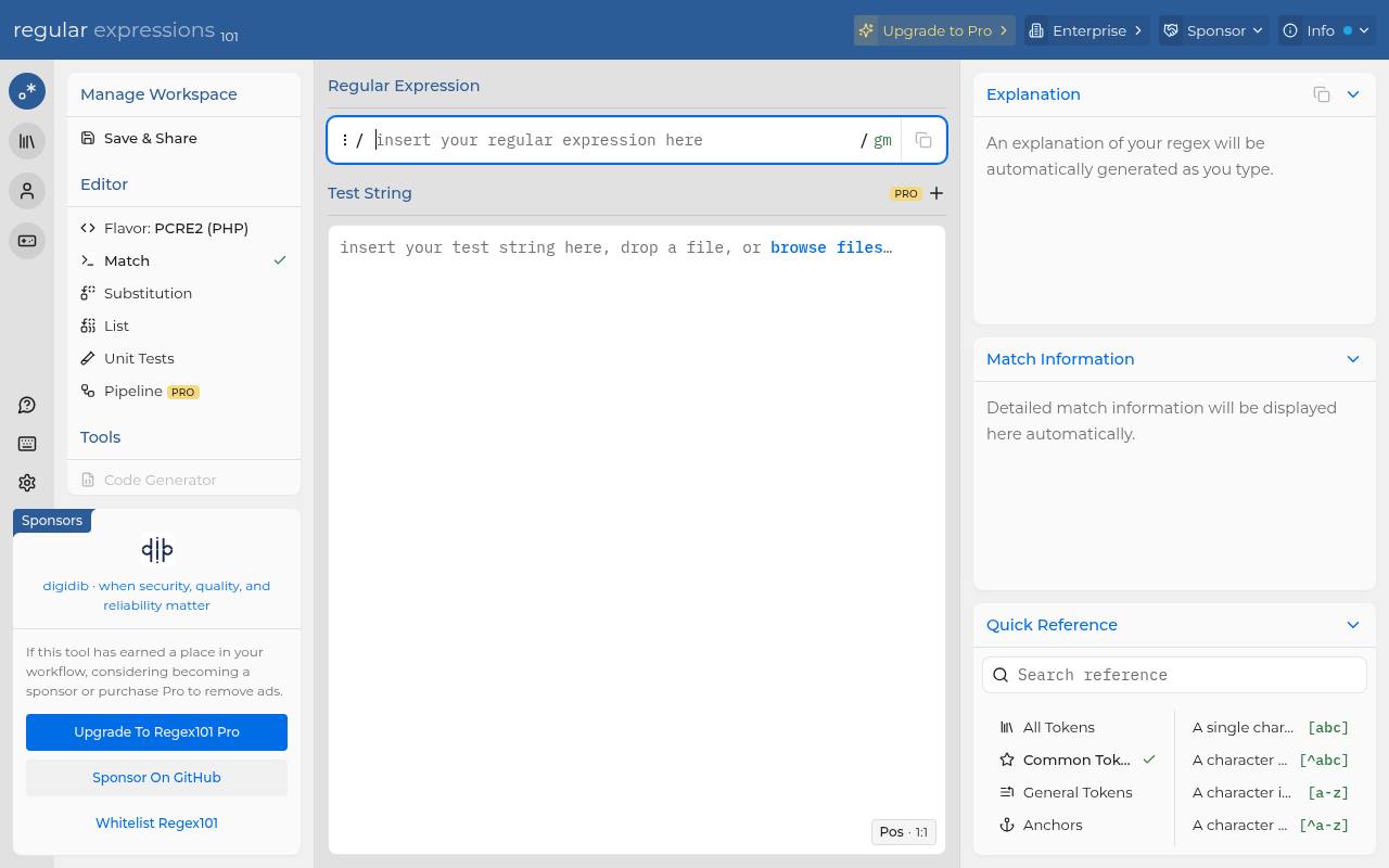 Screenshot of regex101