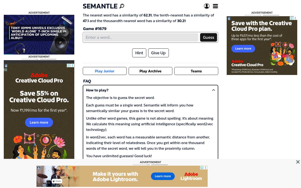 Screenshot of Semantle