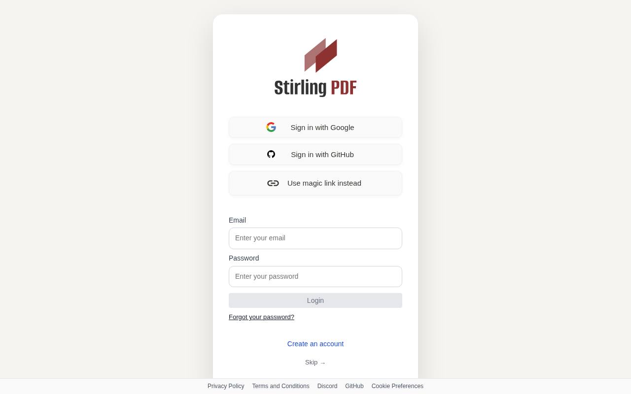 Screenshot of Stirling PDF