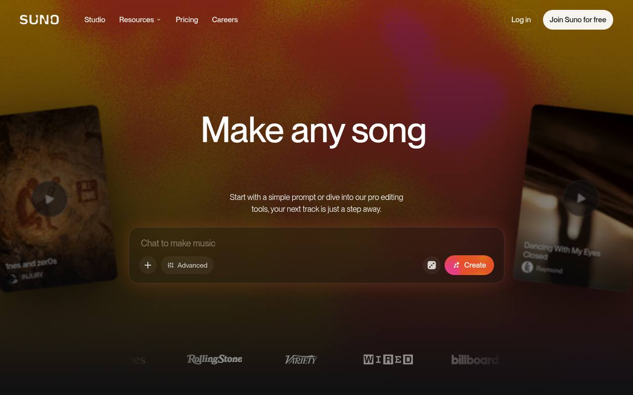Screenshot of Suno