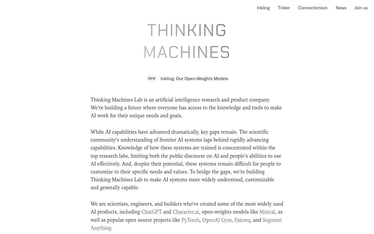 Screenshot of Thinking Machines Lab