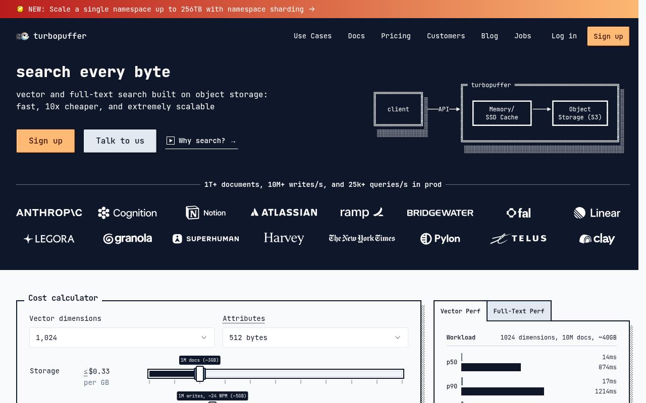 Screenshot of turbopuffer