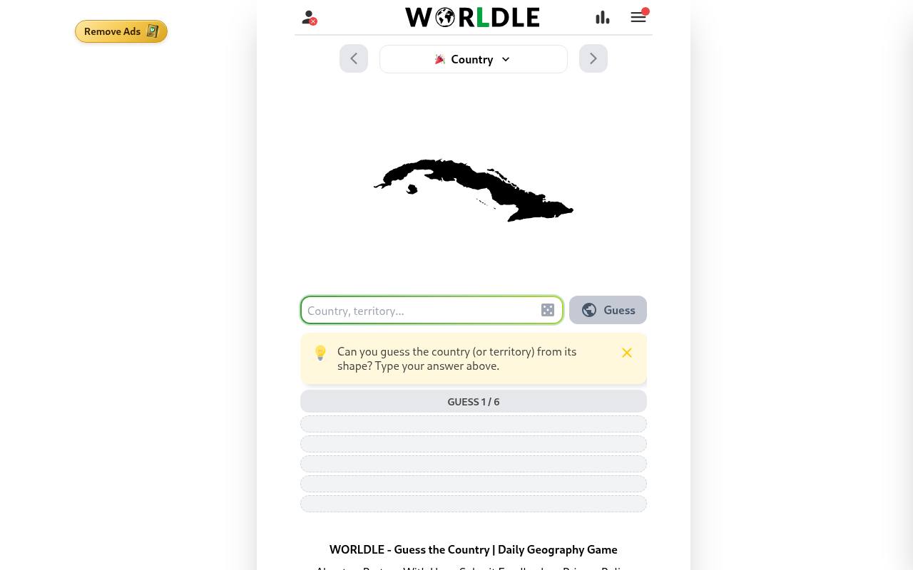 Screenshot of Worldle